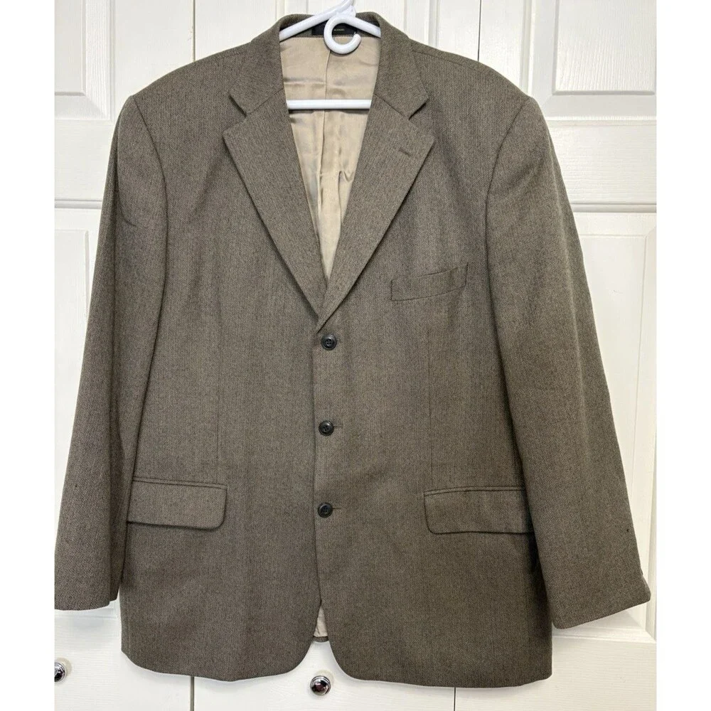 Vintage Fenzia Men's 46 Medium Blazer Brown 100% Wool Sport Coat Made in Israel